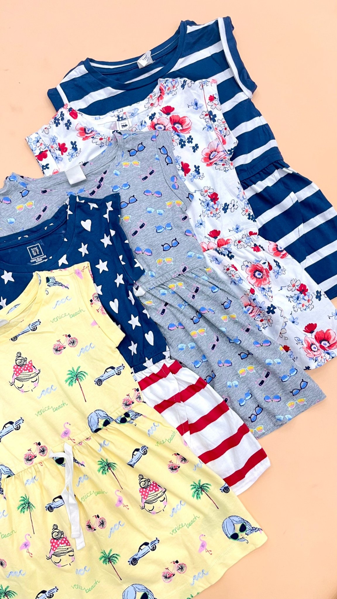 Set 2 đầm thun sát nách / tay ngắn in họa tiết toàn phần Baby Gap, size 6/12M - 5T. Cambodia xuất xịn3