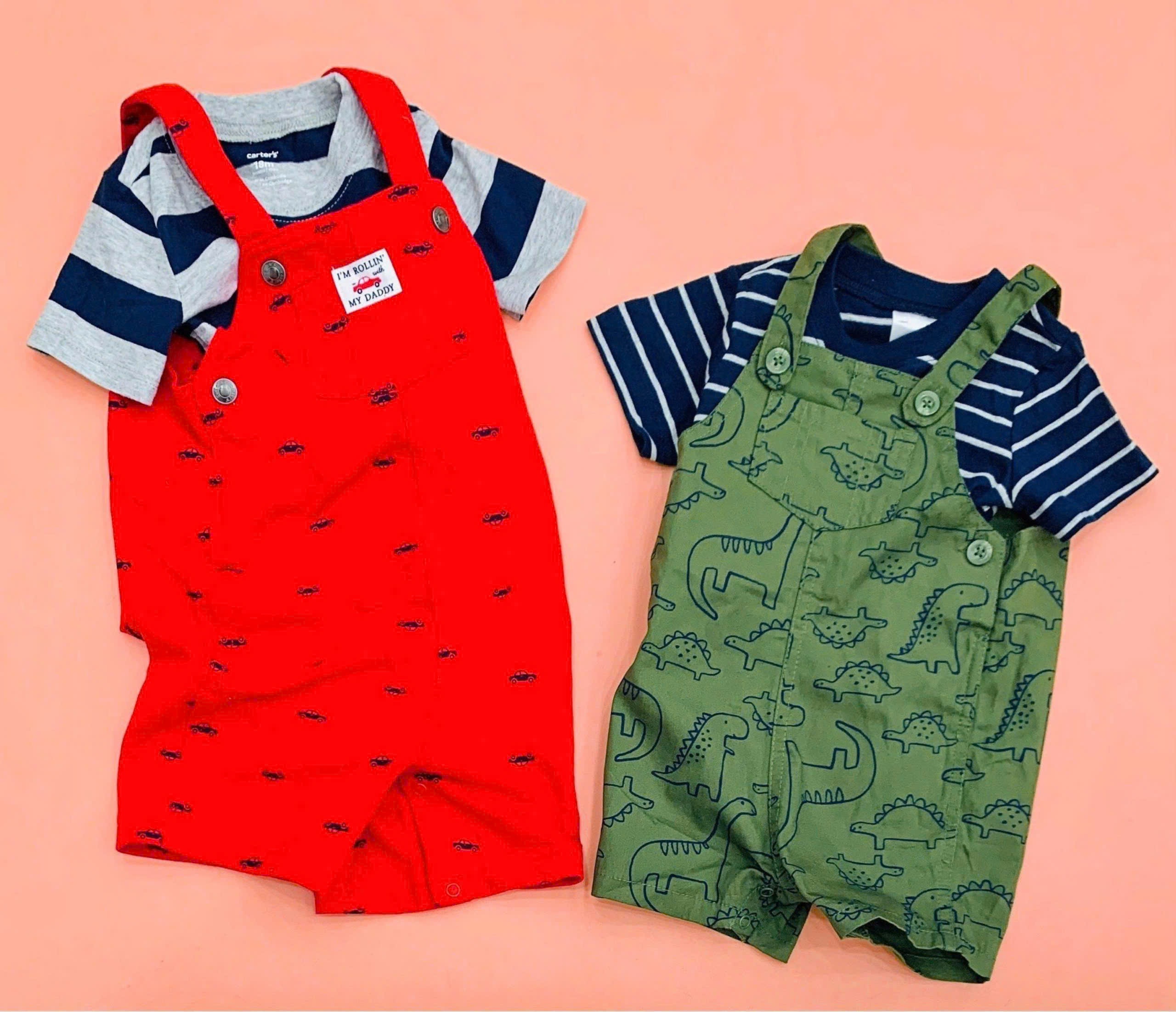 Set áo thun tay ngắn + quần yếm bé trai Carter, size 3M - 24M. Cambodia xuất xịn1