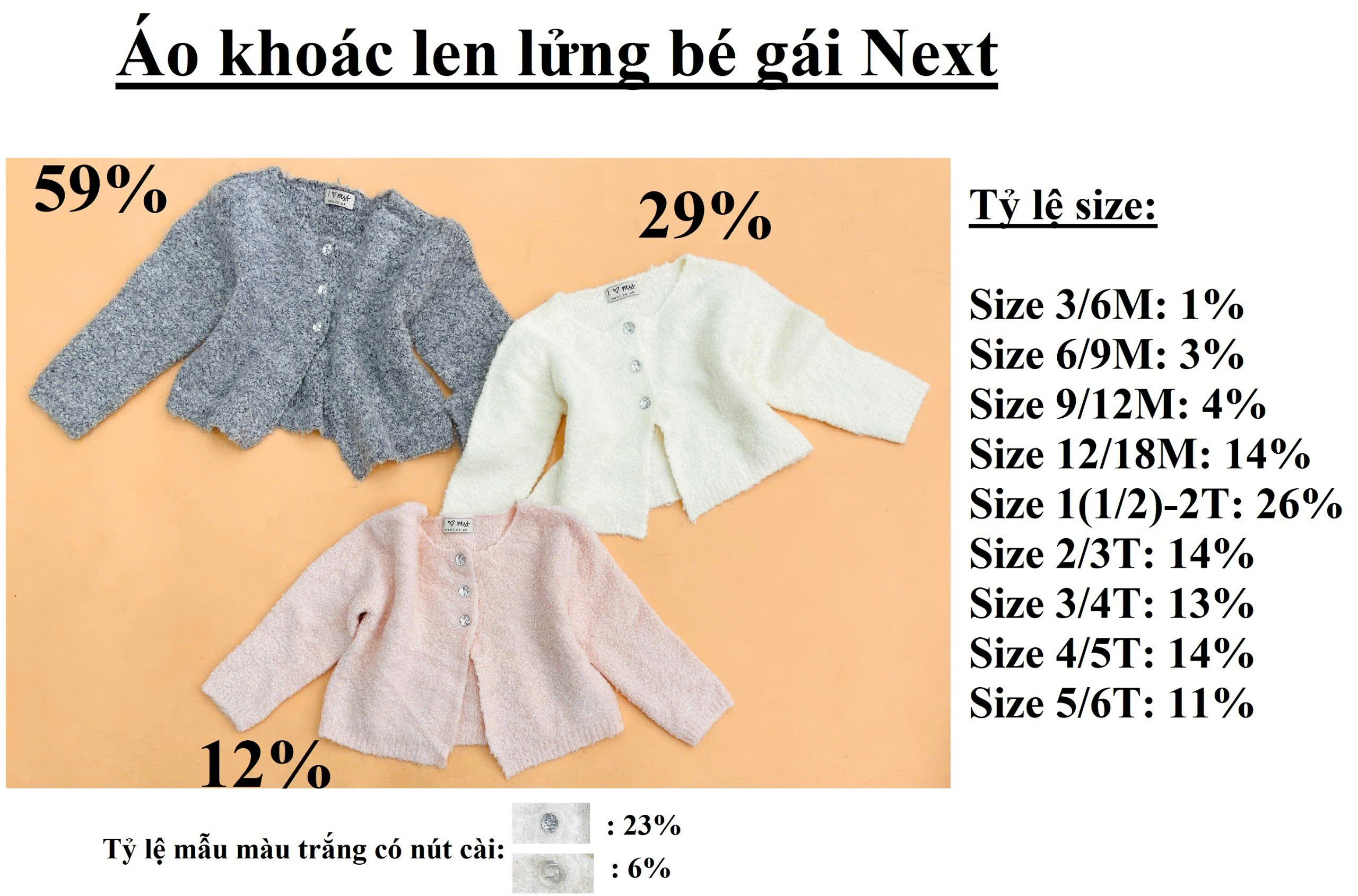 Áo khoác len lửng bé gái Next, size 3/6M - 5/6T. Cambodia xuất xịn1