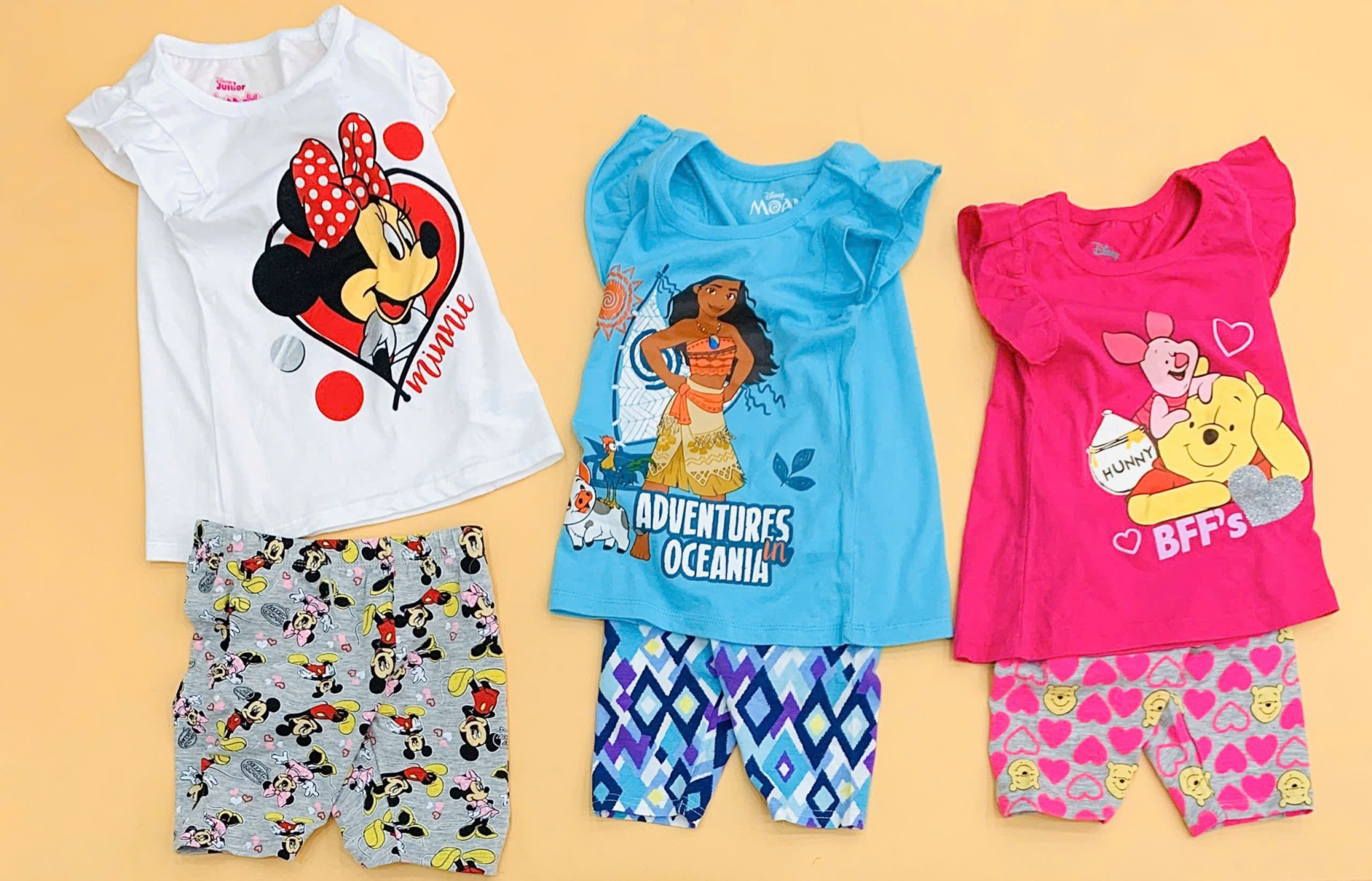 Set áo thun tay cánh tiên  + quần legging lửng bé gái in hình Disney, size 12M - 6T. TQXK dư xịn6