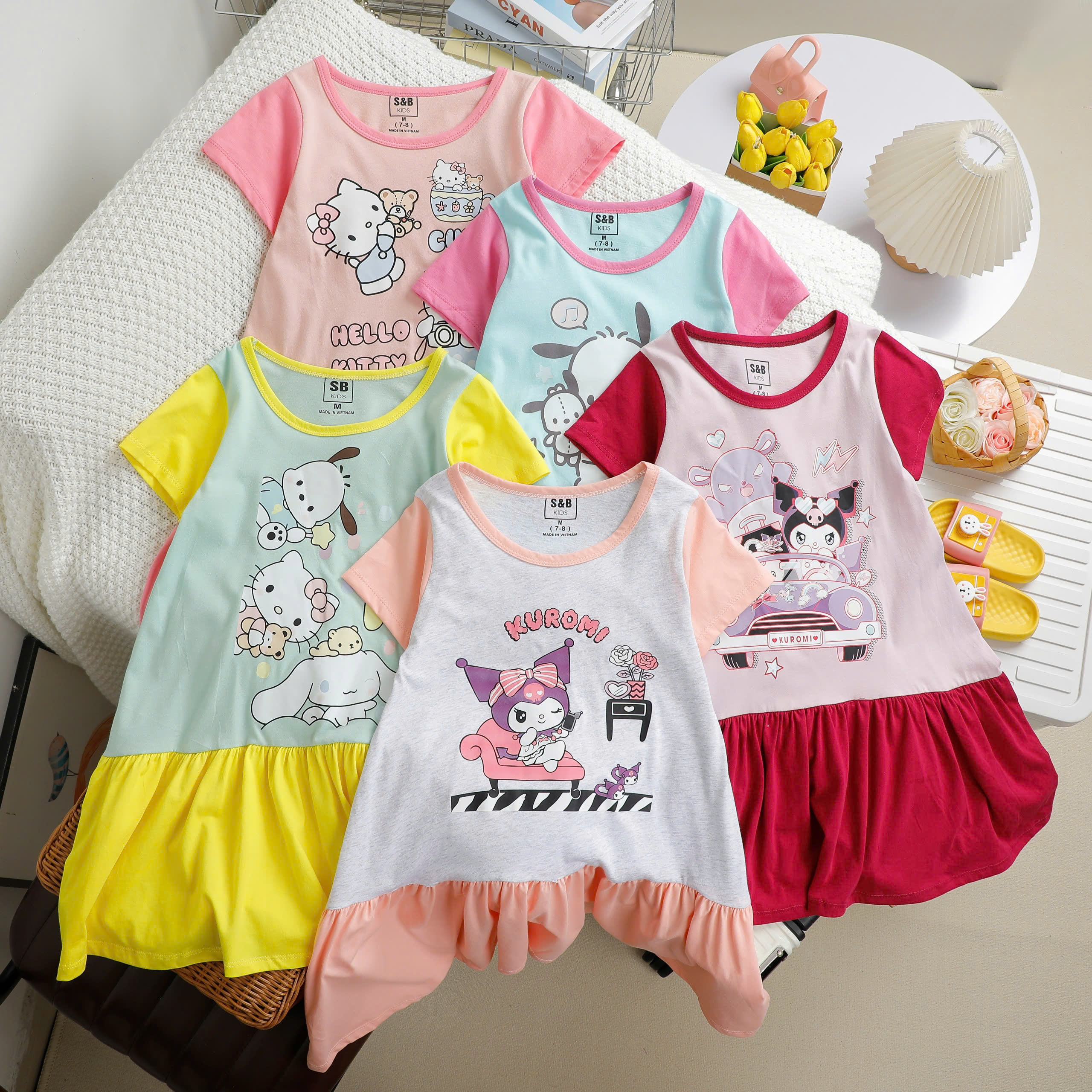 ĐẦM THUN SB KIDS PHỐI MÀU ĐUÔI CÁ  Size từ XS đến XL