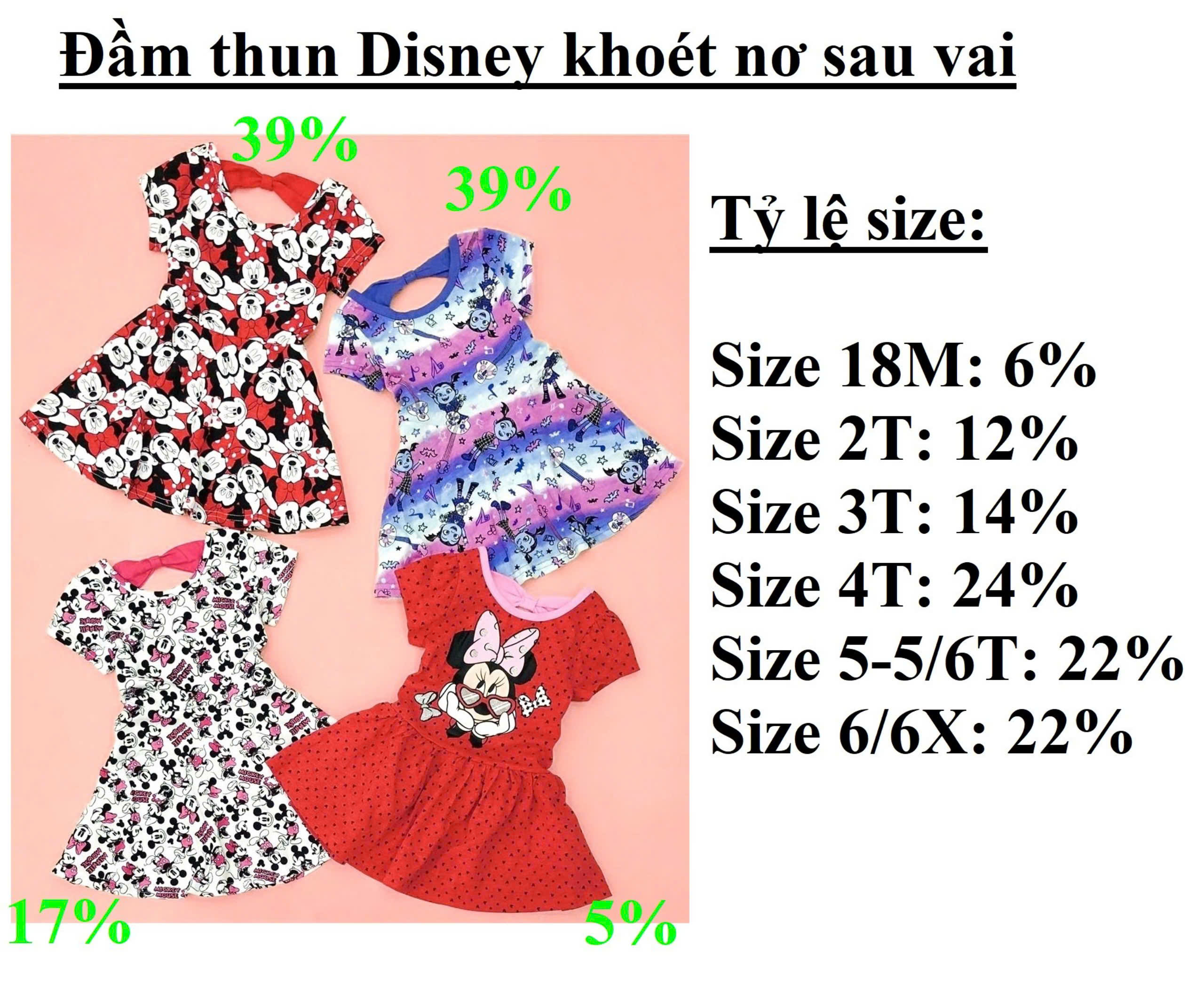 Đầm thun khoét nơ sau Disney , size 12M - 6/6X, TQXK dư xịn7