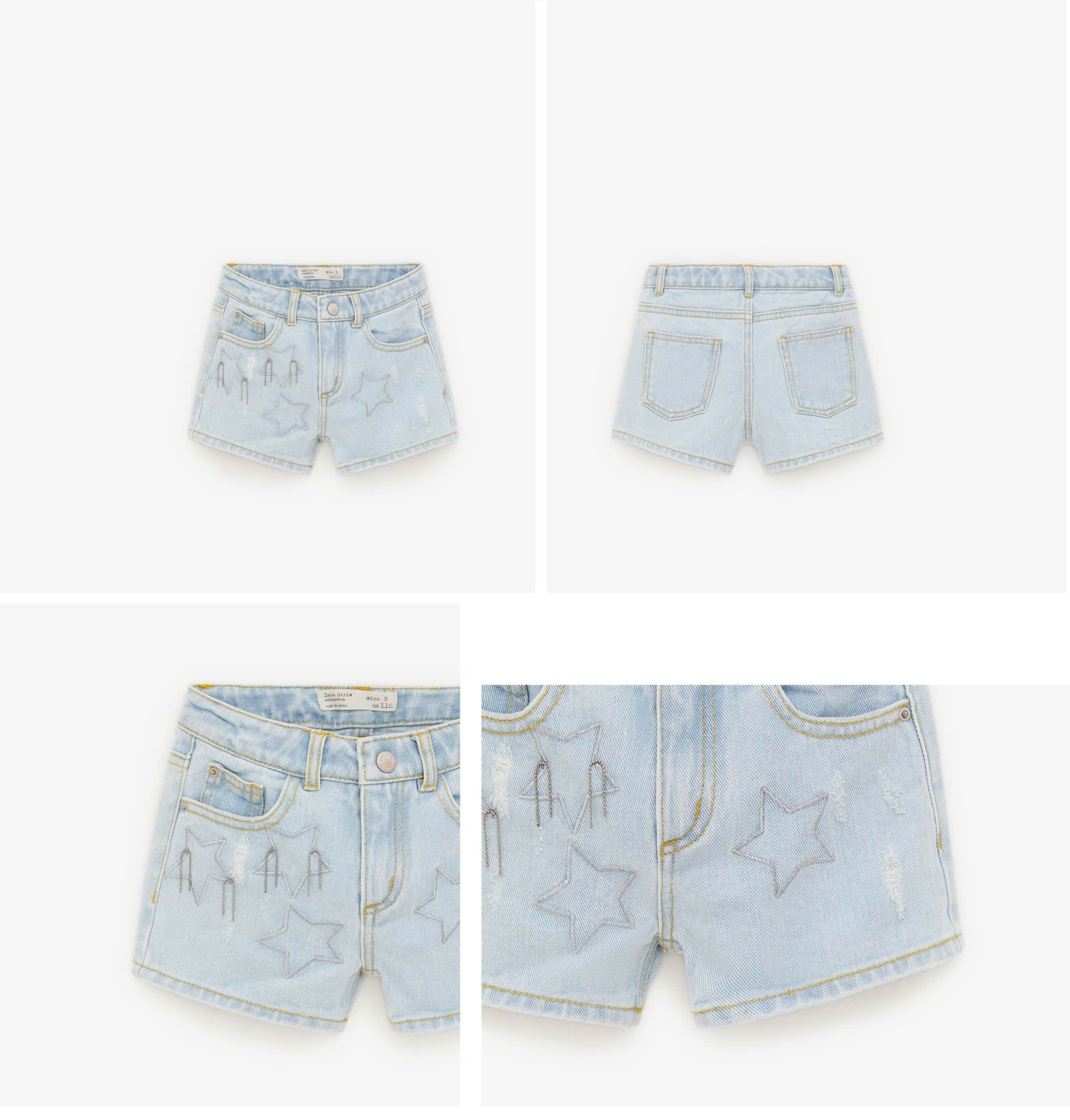 Quần short jean  bé gái Zara pha màu ombre + thêu đắp nổi, size 6T - 10T. Cambodia xuất xịn2