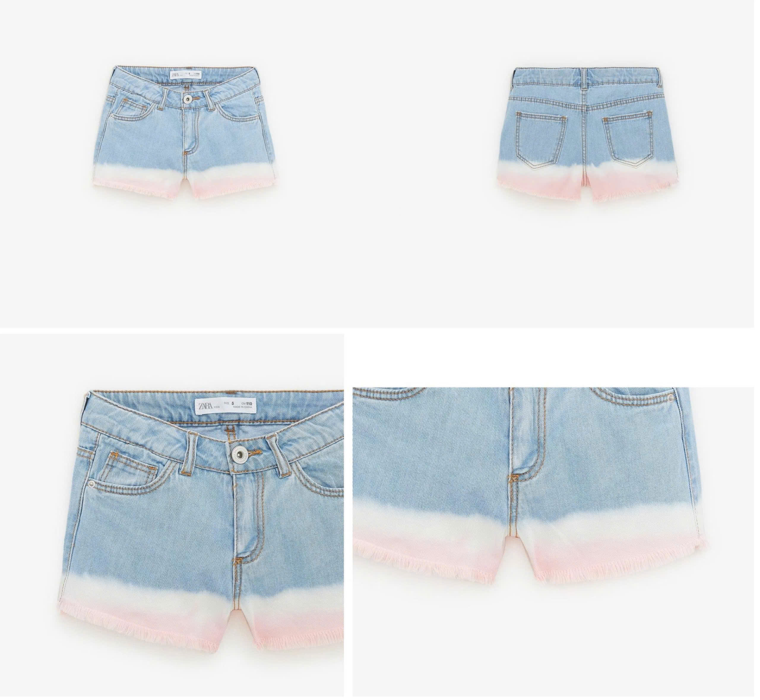 Quần short jean  bé gái Zara pha màu ombre + thêu đắp nổi, size 6T - 10T. Cambodia xuất xịn0