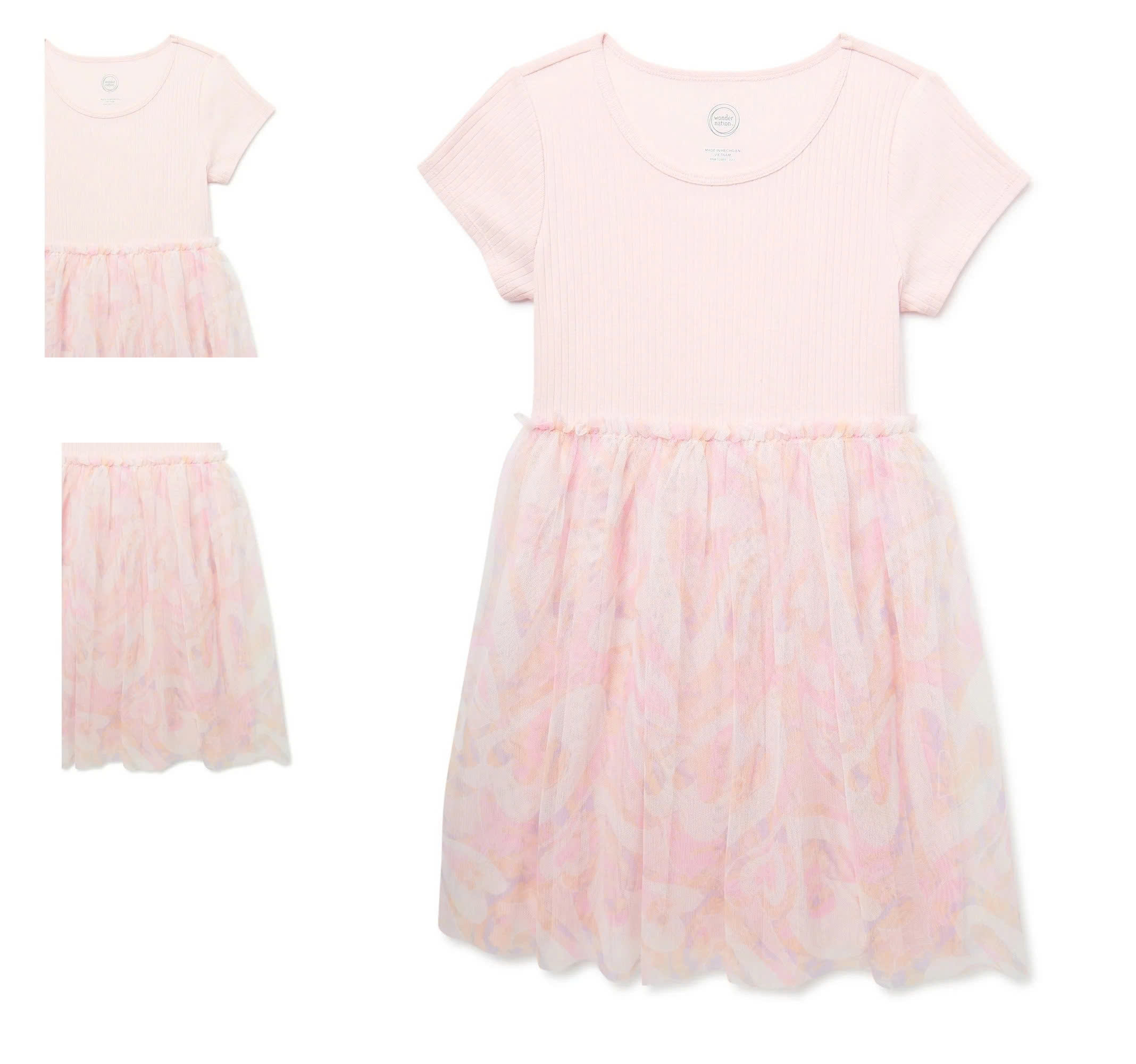 Đầm thun phối chân váy voan bé gái size đại Wonder Nation, size 4/5T - 14/16T Plus. Việt Nam xuất xịn.3