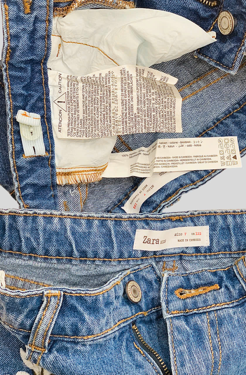 Quần jean thêu đắp nổi hoa + họa tiết beo size đại bé gái Zara , size 6T - 10T. Cambodia xuất xịn9