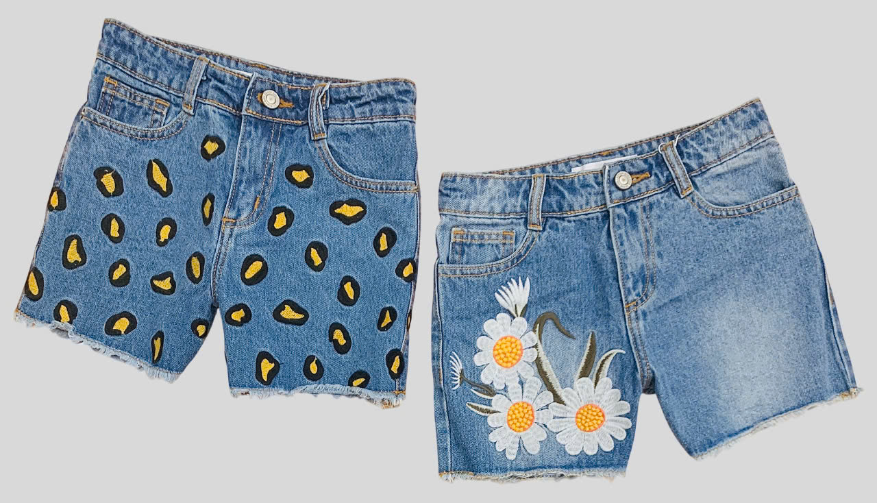 Quần jean thêu đắp nổi hoa + họa tiết beo size đại bé gái Zara , size 6T - 10T. Cambodia xuất xịn