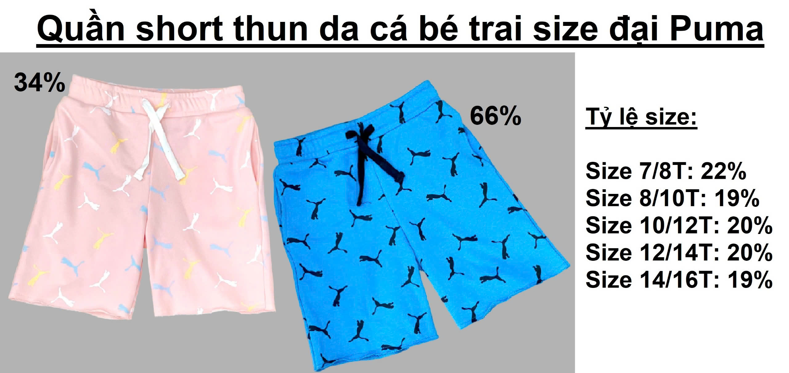Quần short da cá size đại bé trai Puma, size 7/8T - 14/16T. Cambodia xuất xịn11