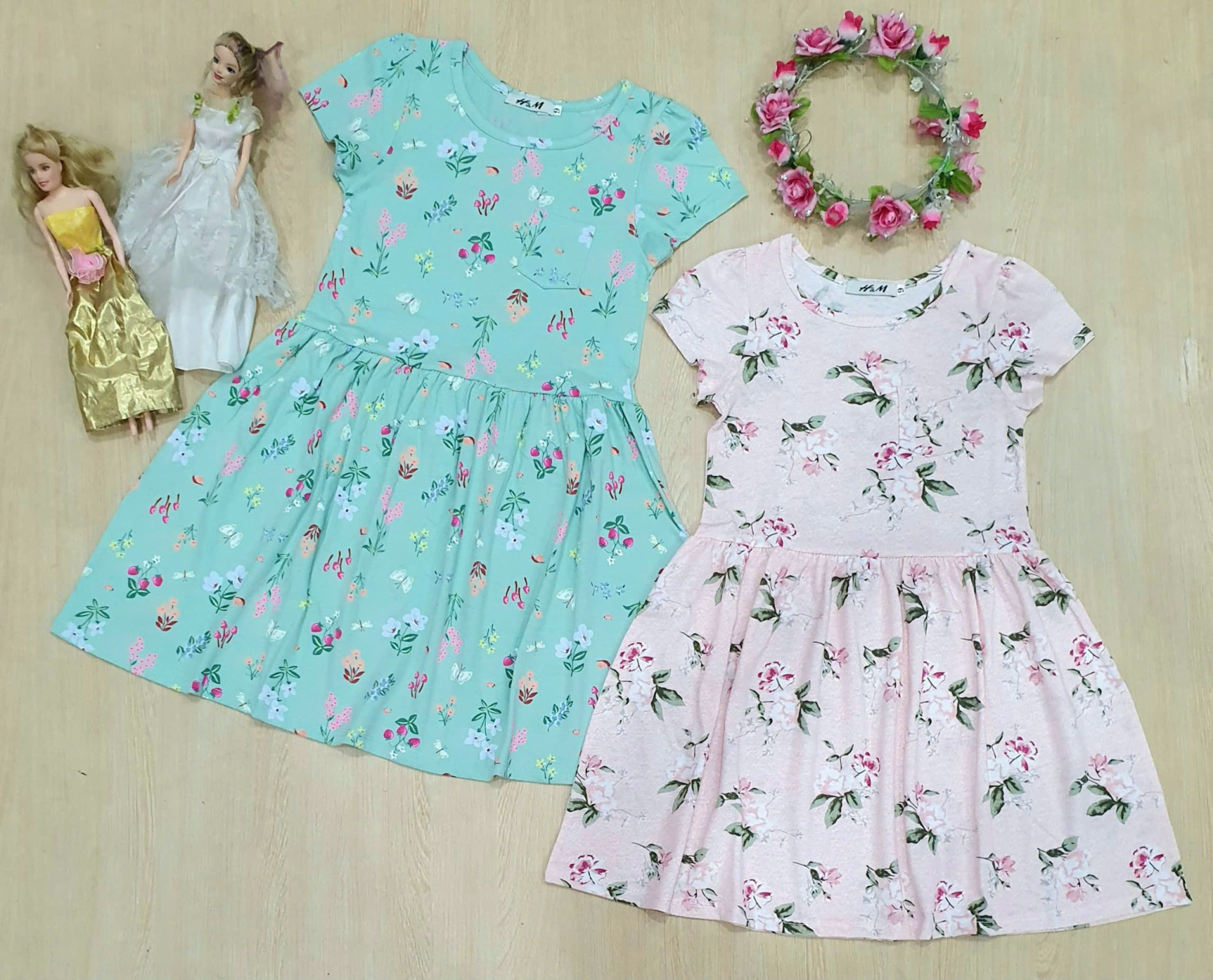 Set 2 Đầm H&M đại tay ngắn bé gái  * Size 9 -14