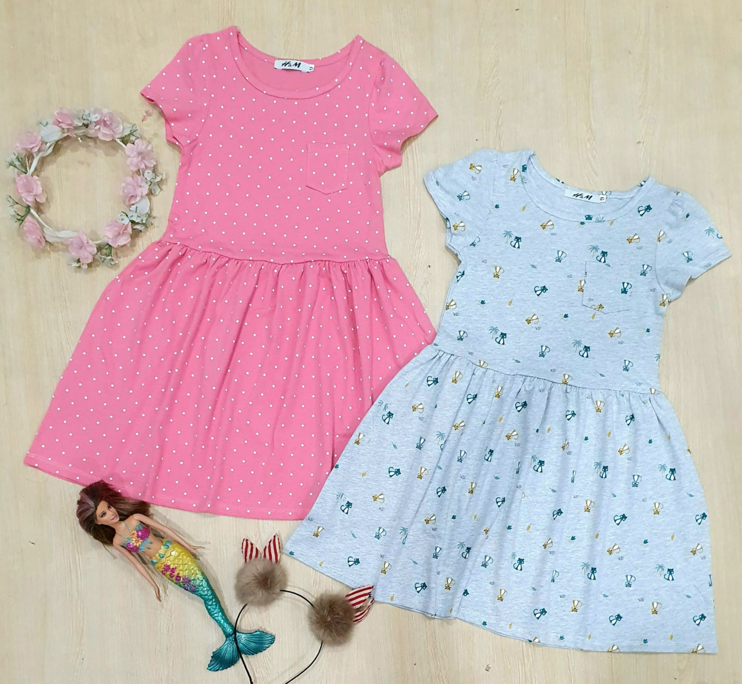 Set 2 Đầm H&M đại tay ngắn bé gái  * Size 9 -141