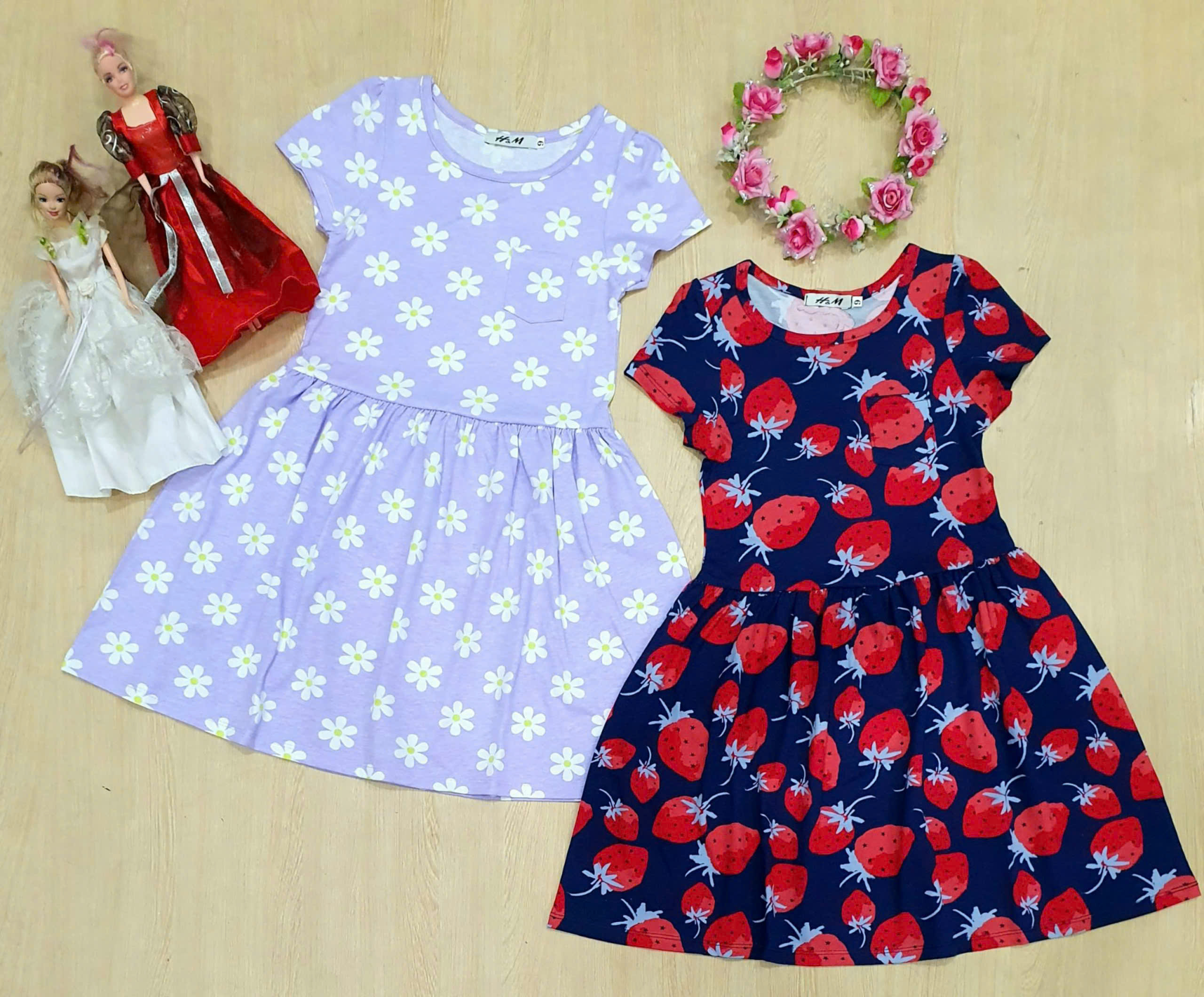 Set 2 Đầm H&M đại tay ngắn bé gái  * Size 9 -143