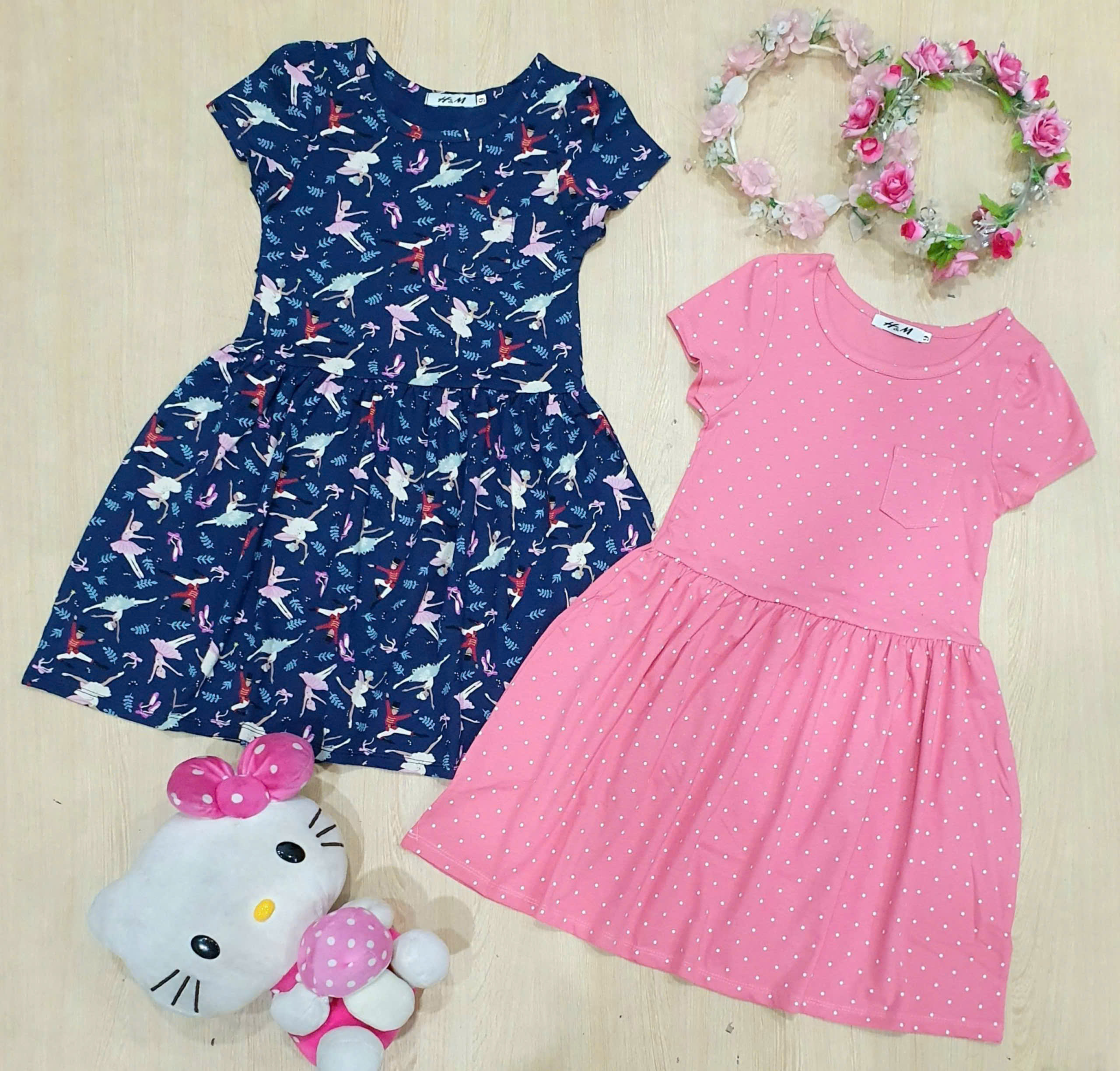 Set 2 Đầm H&M đại tay ngắn bé gái  * Size 9 -148