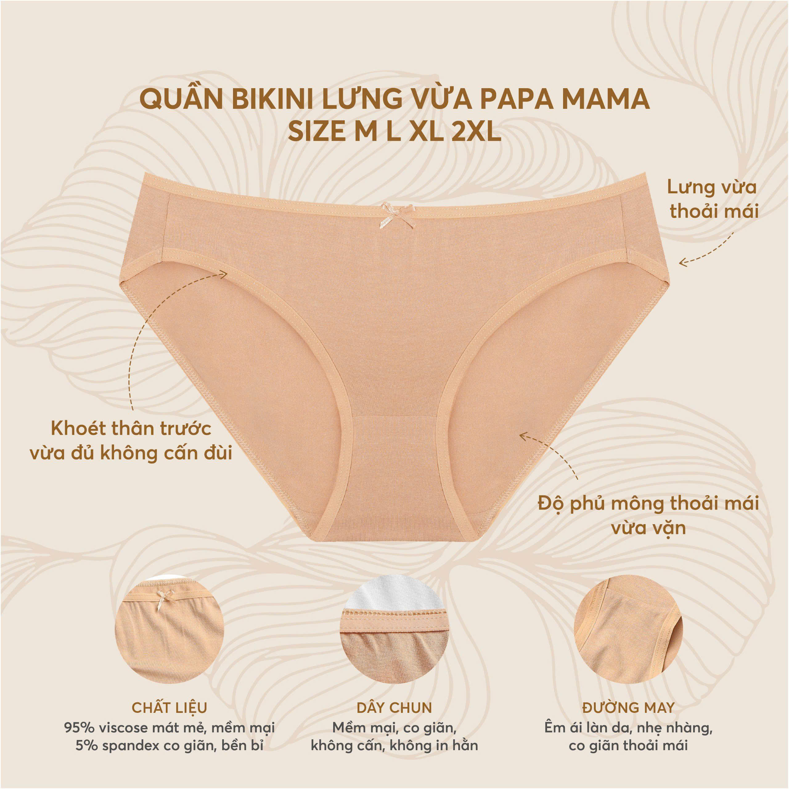 Set 3 quần lót cho nữ lưng vừa hiệu Papa Mama dòng size M-L-XL-XXL cho mẹ và các bé gái tuổi teen.16