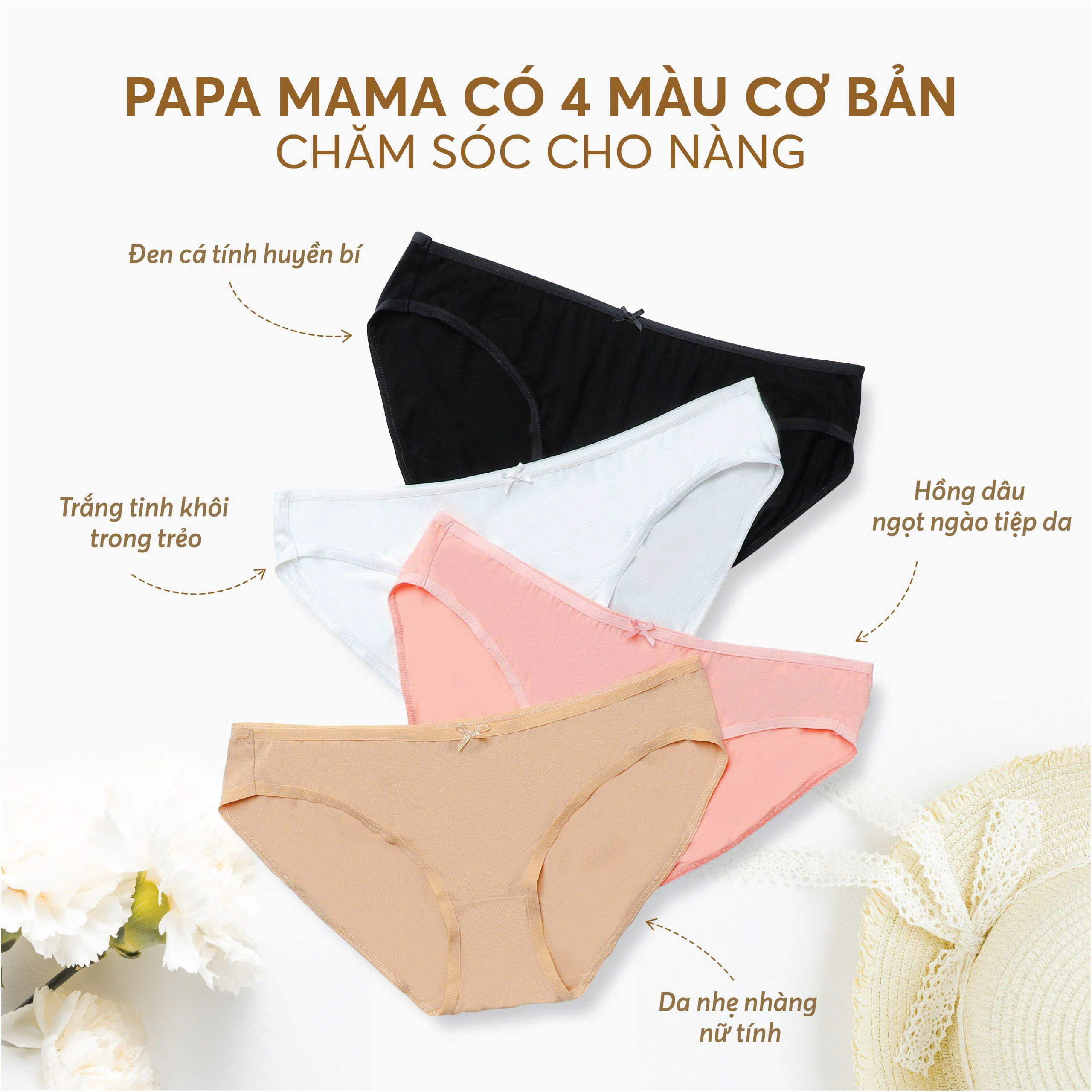 Set 3 quần lót cho nữ lưng vừa hiệu Papa Mama dòng size M-L-XL-XXL cho mẹ và các bé gái tuổi teen.12