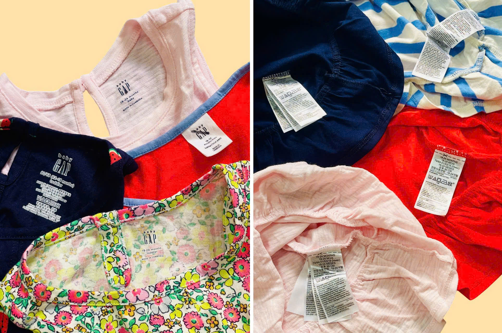Set 2 đầm thun form babydoll vai nơ hiệu Baby Gap, size 6/12M - 5T. Cambodia xuất xịn0