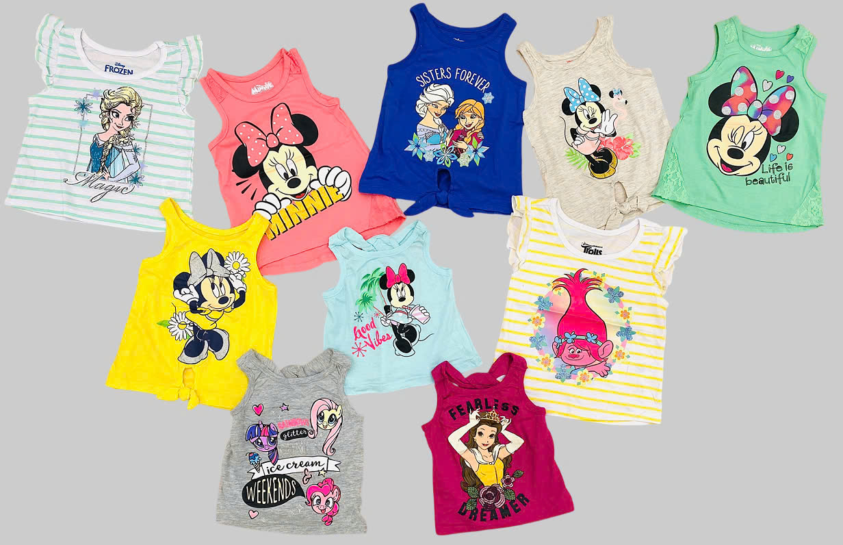 Set 3 áo thun sát nách bé gái in hình Disney . Size 12M - 6/6X. TQXK dư xịn