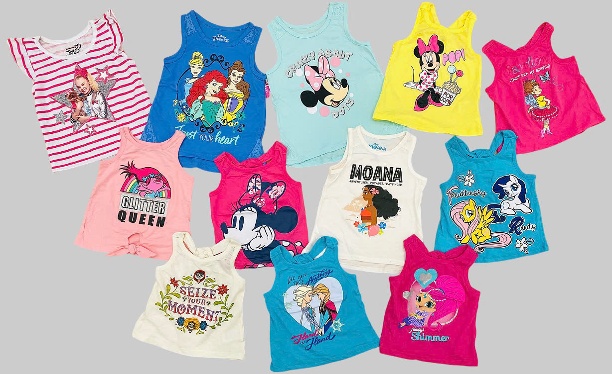 Set 3 áo thun sát nách bé gái in hình Disney . Size 12M - 6/6X. TQXK dư xịn0