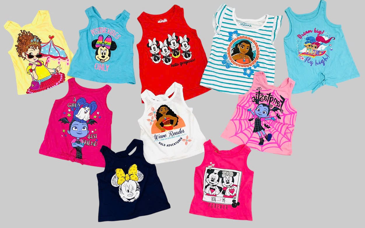 Set 3 áo thun sát nách bé gái in hình Disney . Size 12M - 6/6X. TQXK dư xịn6